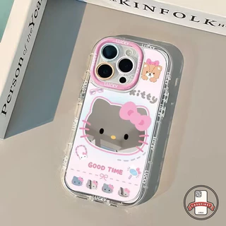 หรูหราขึ้นกระจกเคสแมวคิตตี้น่ารักเข้ากันได้กับ IPhone 16 17 air 15 13 12 11 14 Pro Max 14 8 15 7 16 Plus XR X XS SE