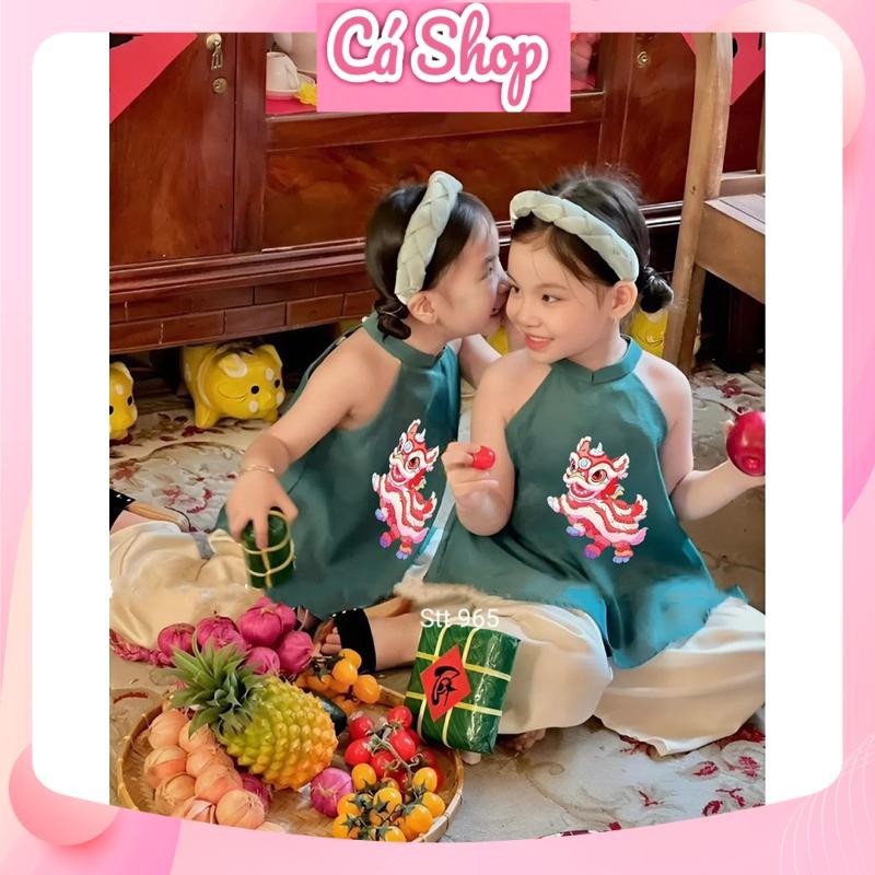 Baby girl Set STT990 เสื้อคอเต่า กางเกงผ้าไหม Lion Dragon พร้อมแผงคอฟรีสําหรับทารกใส่ในเทศกาลไหว้พระ