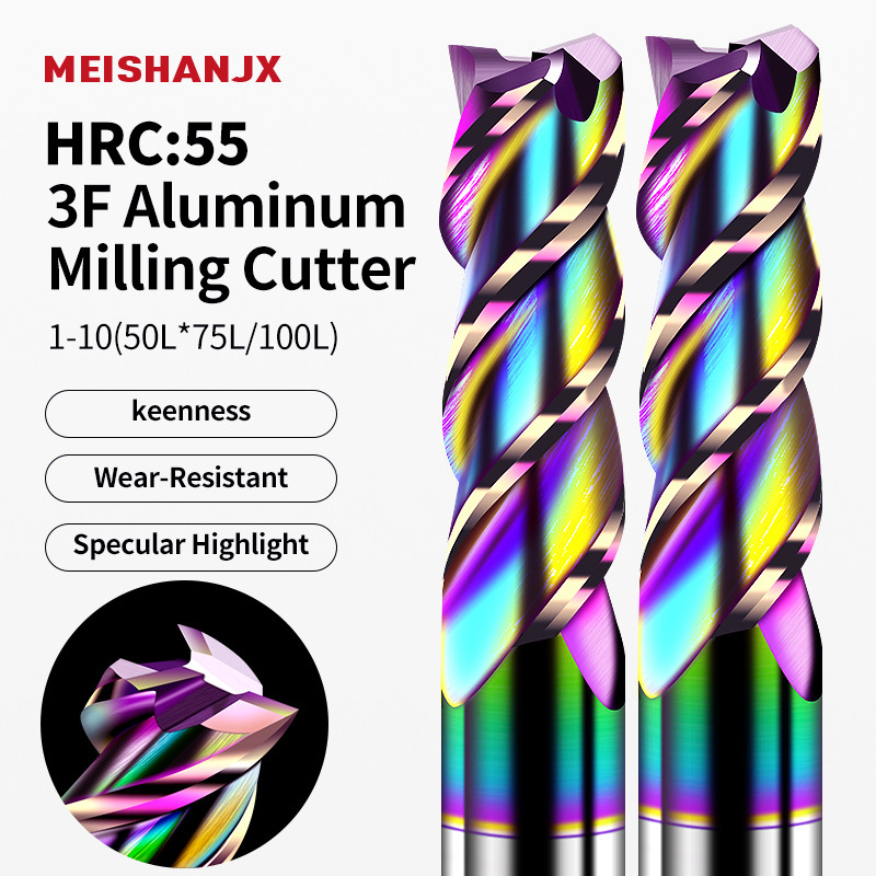 55HRC โรงสีปลายอลูมิเนียม 3ฟัน ดอกเอ็นมิล 1-8มม. เอ็นมิล เคลือบสีสันสดใส ดอก CNC มิลลิ่ง End Mill