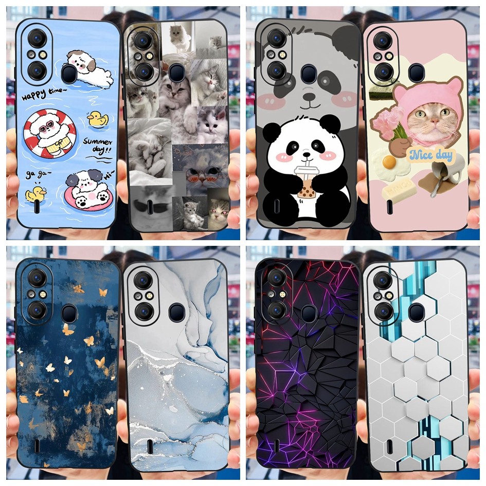 สําหรับ ITEL A58 Pro กรณีน่ารัก Panda Marble การ์ตูนซิลิโคนสีดํากันกระแทกกันชนสําหรับ ITEL A49 A661L