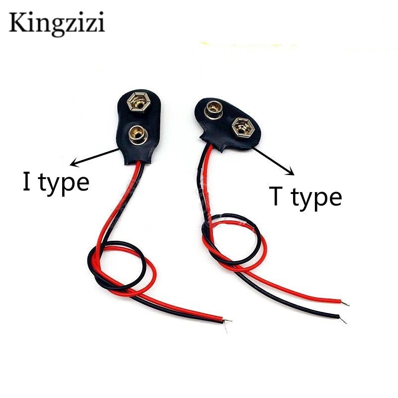 10 ชิ้น 9V แบตเตอรี่ Snap Connector คลิปสายไฟผู้ถือความยาวสาย 15 ซม. T ประเภท / I ประเภท