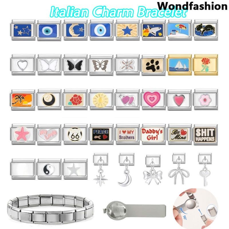แฟชั่นเพื่อนครอบครัวอิตาเลี่ยน Charm สร้อยข้อมือ Fit 9 มม.สร้อยข้อมือสแตนเลส DIY เครื่องประดับทําอุปกรณ์เสริม Retro บุคลิกภาพโมดูลสร้อยข้อมืออุปกรณ์เสริม