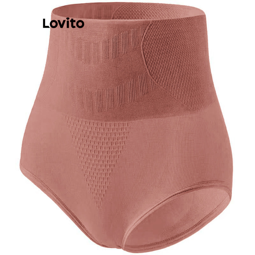 Lovito กางเกงชั้นในผู้หญิง เย็บตีเกล็ด สีพื้น สไตล์ลำลอง LNL54308