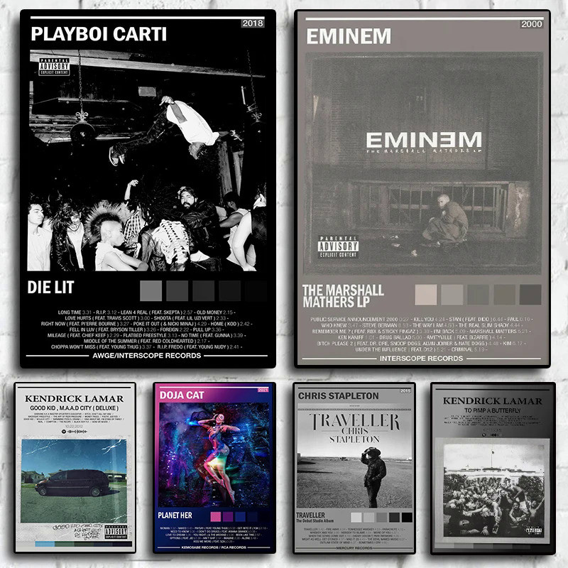 เพลงอัลบั้ม Star Eminem Playboi Carti โปสเตอร์ Hip Hop โปสเตอร์สําหรับห้องนั่งเล่นผ้าใบภาพวาด Art Ho