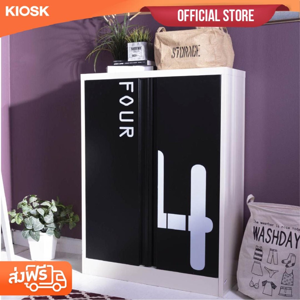 [จัดส่งพร้อมติดตั้งฟรี] KIOSK ตู้เสื้อผ้าเด็กบานเปิดมีลวดลาย ตัวเลข