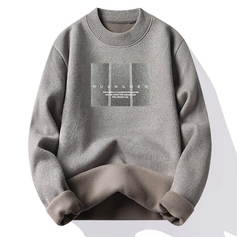 เสื้อกันหนาวผู้ชายกํามะหยี่หนาอบอุ่นคอกลมแขนยาวถักเสื้อกันหนาว