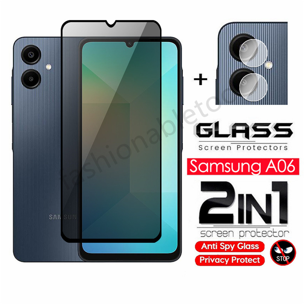 2 in 1 Anti-spy กระจกนิรภัยป้องกันฟิล์มสําหรับ Samsung Galaxy A06 s A06s A16 A26 A36 A56 คลุมทั้งหมดหน้าจอความเป็นส่วนตัวฟิล์มด้านหน้าป้องกันหน้าจอกระจกกลับกล้องเลนส์ฟิล์ม