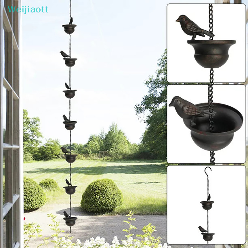 [Weijiaott] Rain Chains สําหรับ Gutters Mobile Birds On Cups Rain Chimes Divert Water Away พร้อมที่แขวนที่แนบมา Dark Bronze Home Décor น่าทึ่งAO