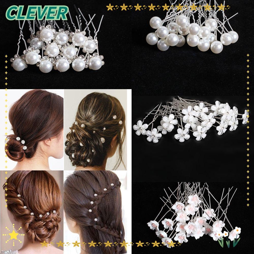 Clever 20 ชิ้นดอกไม้ Hairpin Stick งานแต่งงานเจ้าสาว Tiara Rhinestone ผม Pins ส้อม U รูปคลิปผม