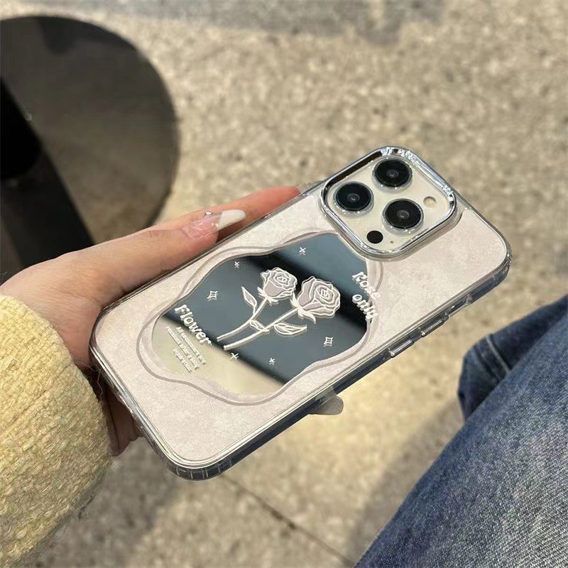 Ins พรีเมี่ยมดอกทิวลิปแต่งหน้ากระจกนุ่มโปร่งใสกรณี Anti-Fall เคสโทรศัพท์สําหรับ iPhone 16 Promax 15 Promax 12 13 Mini 14plus 11 Pro Max X XS XR XS Max 7 8 plus Se2020