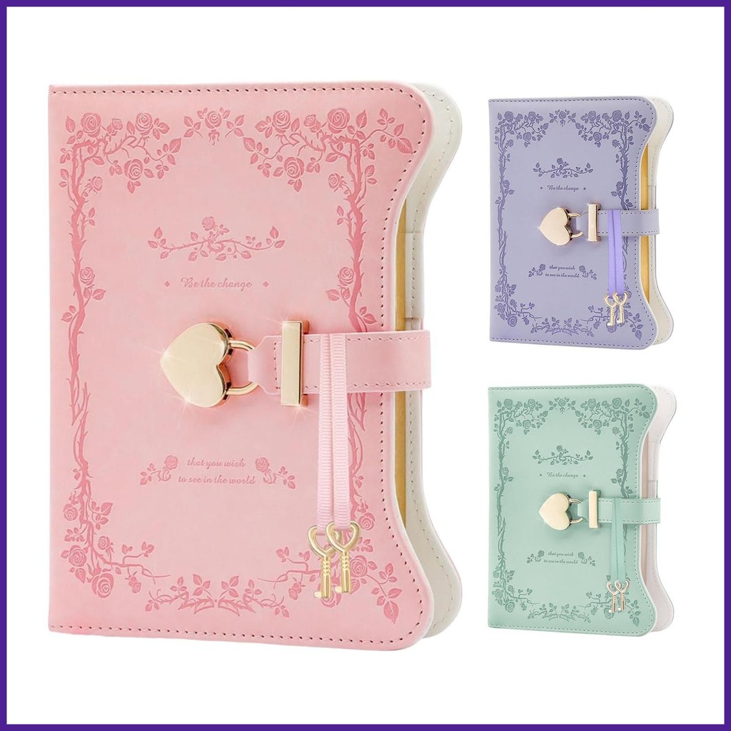 Lock Diary B6 สมุดโน๊ตปกแข็งหนัง PU พร้อมล็อคและกุญแจ สมุดบันทึกรีฟิล 360 หน้าสําหรับผู้หญิงสาวเล่น
