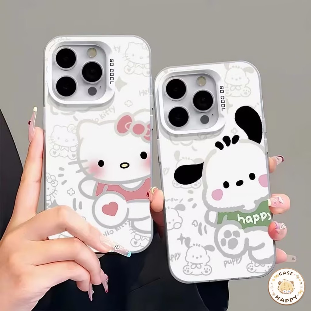 การ์ตูนมีความสุขน่ารักรูปแบบ Pochacco Hellokitty เคสIPhone 13 11 12 14 15 Pro Max 7Plus XS X XR Max 8 7 15 Plus SE 2020