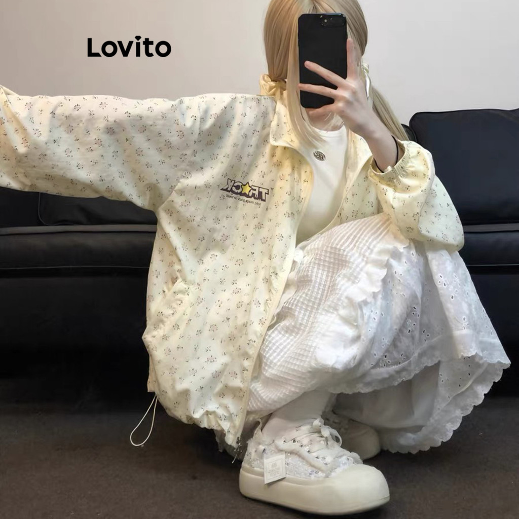 Lovito เสื้อแจ็คเก็ตซิปธรรมดาแบบสบาย ๆ สำหรับผู้หญิง LNA74405