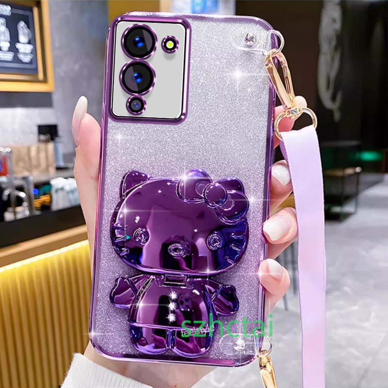 เคสโทรศัพท์ แวววาว Infinix Note 12 G96 X670 สายรัดข้อมือยาวสไตล์เคสโทรศัพท์แบบนุ่มปลอก วงเล็บคิตตี้เ