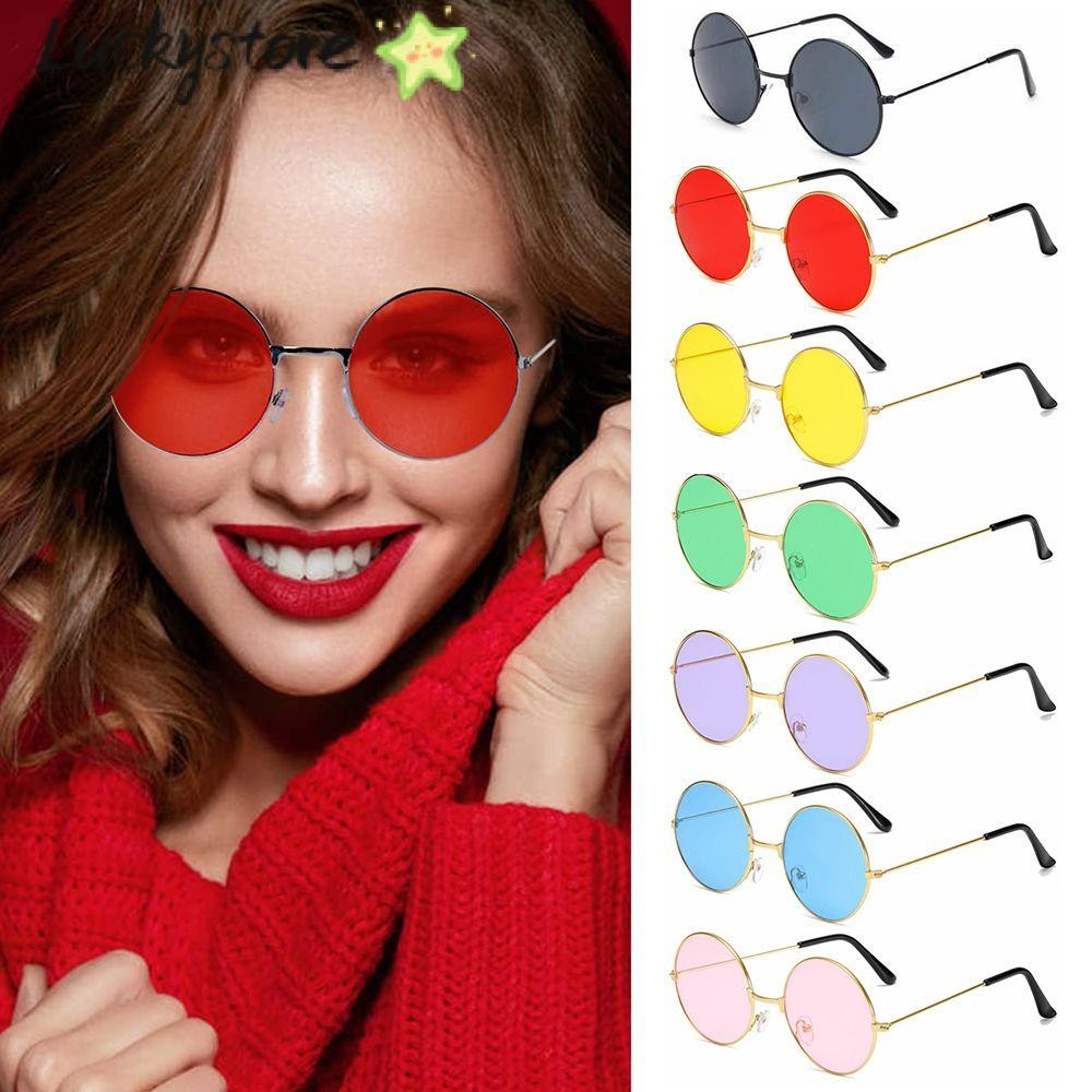 LUCKY Retro Metal Sunglasses Disco Eyewear Round Sunglasses Party Hippie Women Men Fashion Circle Gl