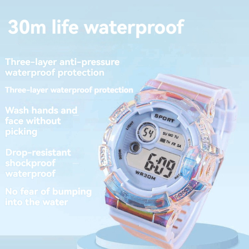 Keglect Kids LED Digital Watch เด็กนาฬิกากันน้ําและป้องกันความดันนักเรียนนาฬิกา Muti-Ftructional พร้อมนาฬิกาปลุก