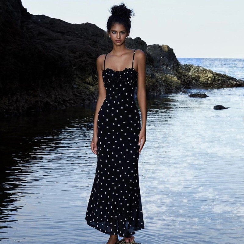 Kliou Casual Maxi Dresses Sling Off Sleeves Skinny Backless อเนกประสงค์บรรยากาศสไตล์แฟชั่นอาวุโสบรรยากาศ 2024 Hot New