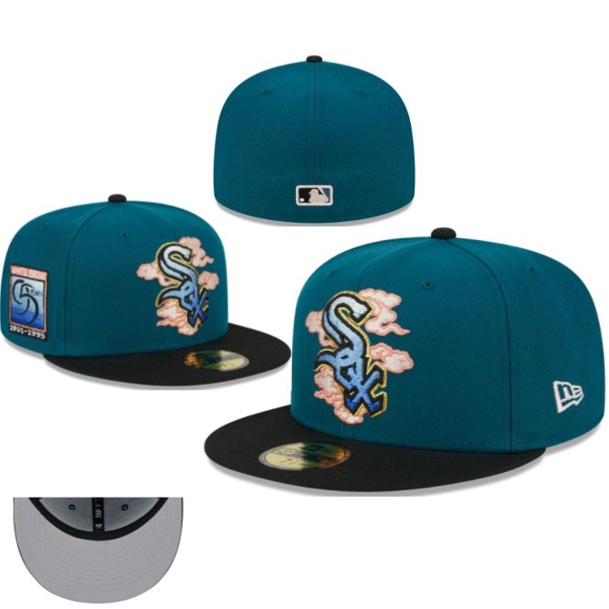 ชิคาโก รุ่นใหม่ล่าสุด. ขาว ...Sox_ Team Fit Hat ผู้ชายผู้หญิงหมวกปิดเต็มหมวกกีฬาเย็บปักถักร้อยหมวก