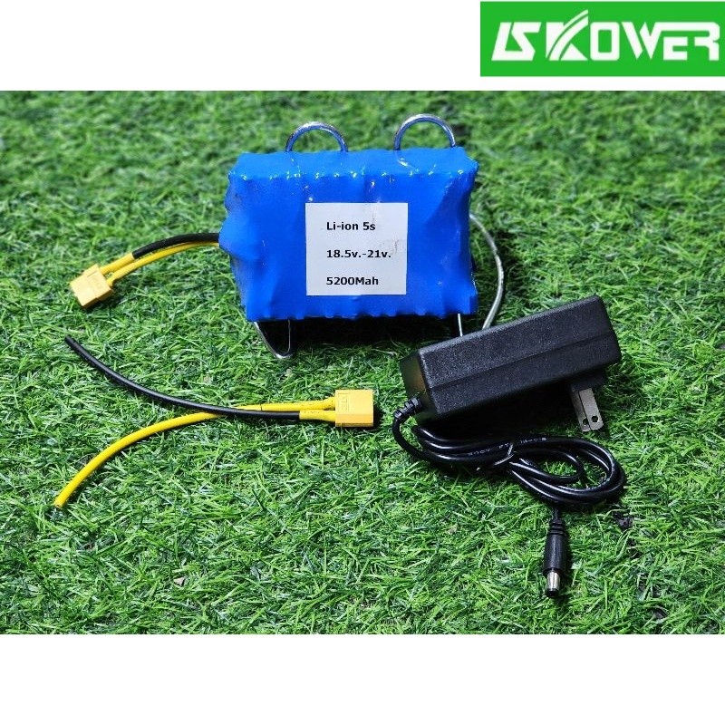 ✿แบตลิเธียม 5s 21v 5200mah. **แบตใหม่มือ1** พร้อมชุดชาร์จ 2A **แอมป์เต็มแท้** Li-ion แบตเตอรี่ diy 1