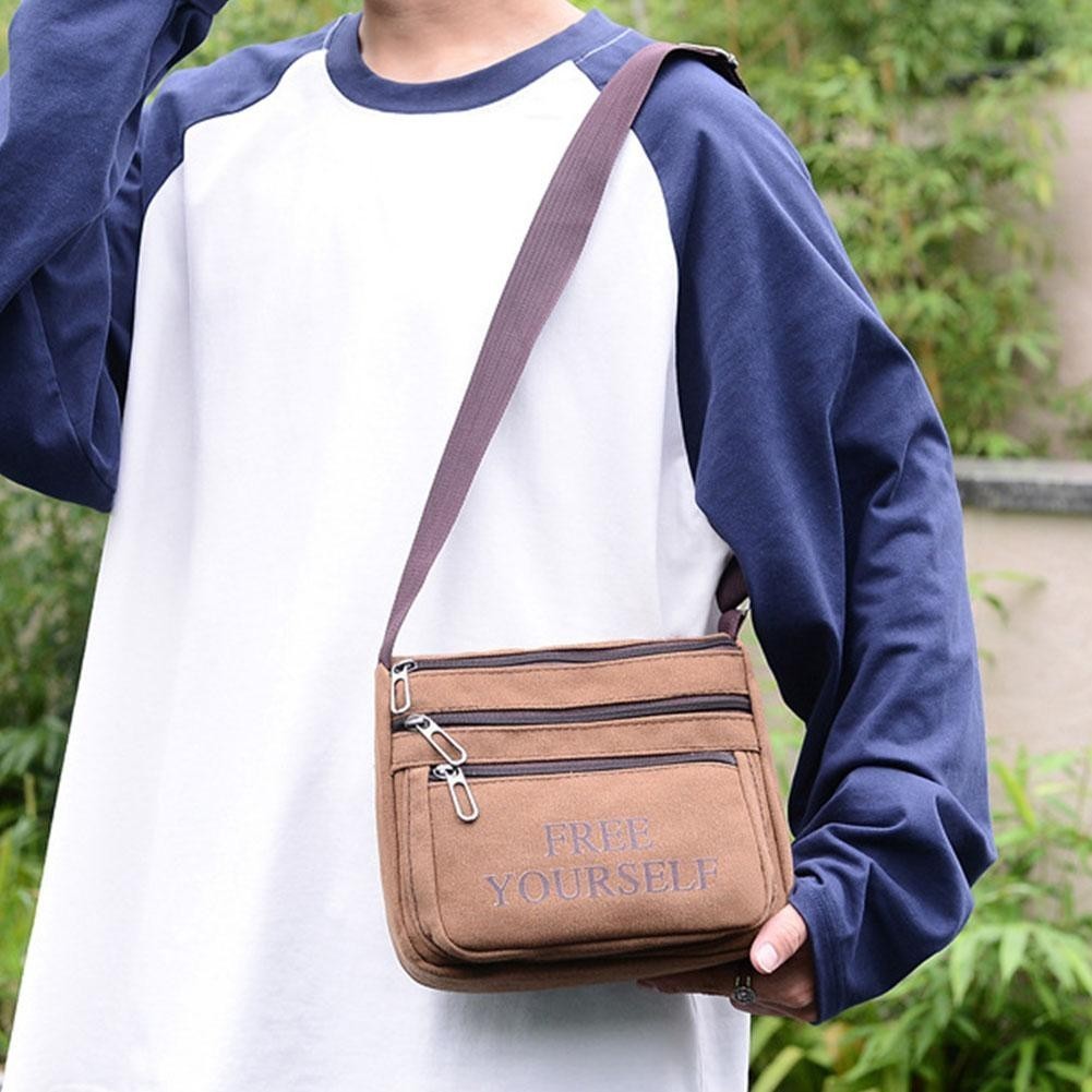 กระเป๋าสะพายไหล่ผู้ชายแฟชั่น New Casual Satchel Men Canvas Zipper Bag For Outdoor K1k6