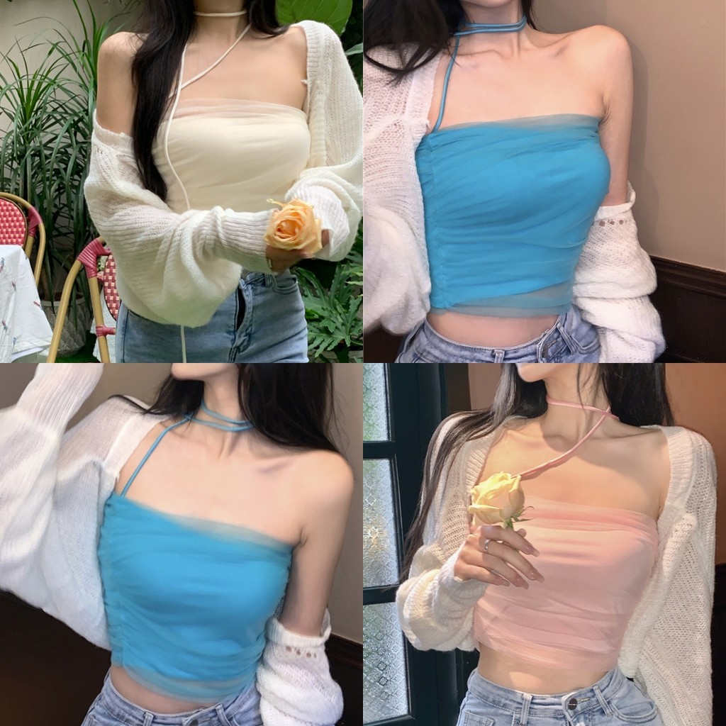 Bonnie ​เสื้อเกาะไหมพรม ผ้าชีฟองใส่สบาย น่ารักสไลต์เกาหลีสุดๆ เสื้อเกาะอก หลากสี ส่งไวจากไทย#32080