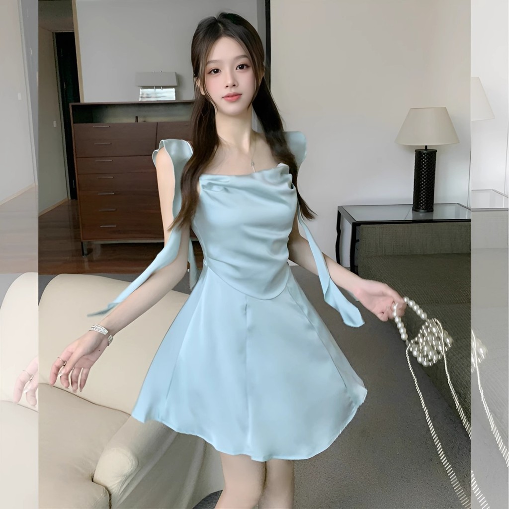 High-Grade Short Skirt Moon God Design Ribbon Satin」「Dress French Style Summer Dress Suspender Skirt Muses Women