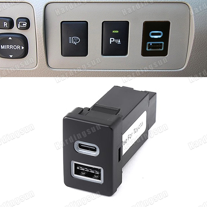 Quick Car Charger Dual USB QC3.0 Type C PD Interface Socket Auto Phone Fast Charging Adapter ปุ่มสําหรับ Toyota รุ่นใหม่