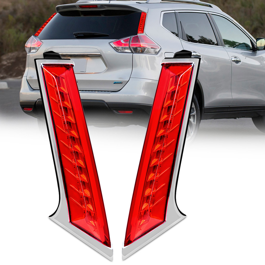 สําหรับ Nissan Rogue X-Trail 2014 2015 2016 2017 2018 2019 2020 LED ไฟเบรคด้านหลังเสาหน้าต่างแบบไดนามิกไฟเลี้ยวไฟท้าย