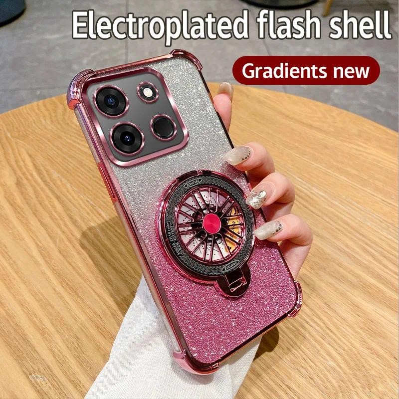 สําหรับ Tecno Pop 7 X6515 กรณีกันกระแทก Electroplated TPU หมุน Gyro ฝาครอบเคสโทรศัพท์สําหรับ Tecno P