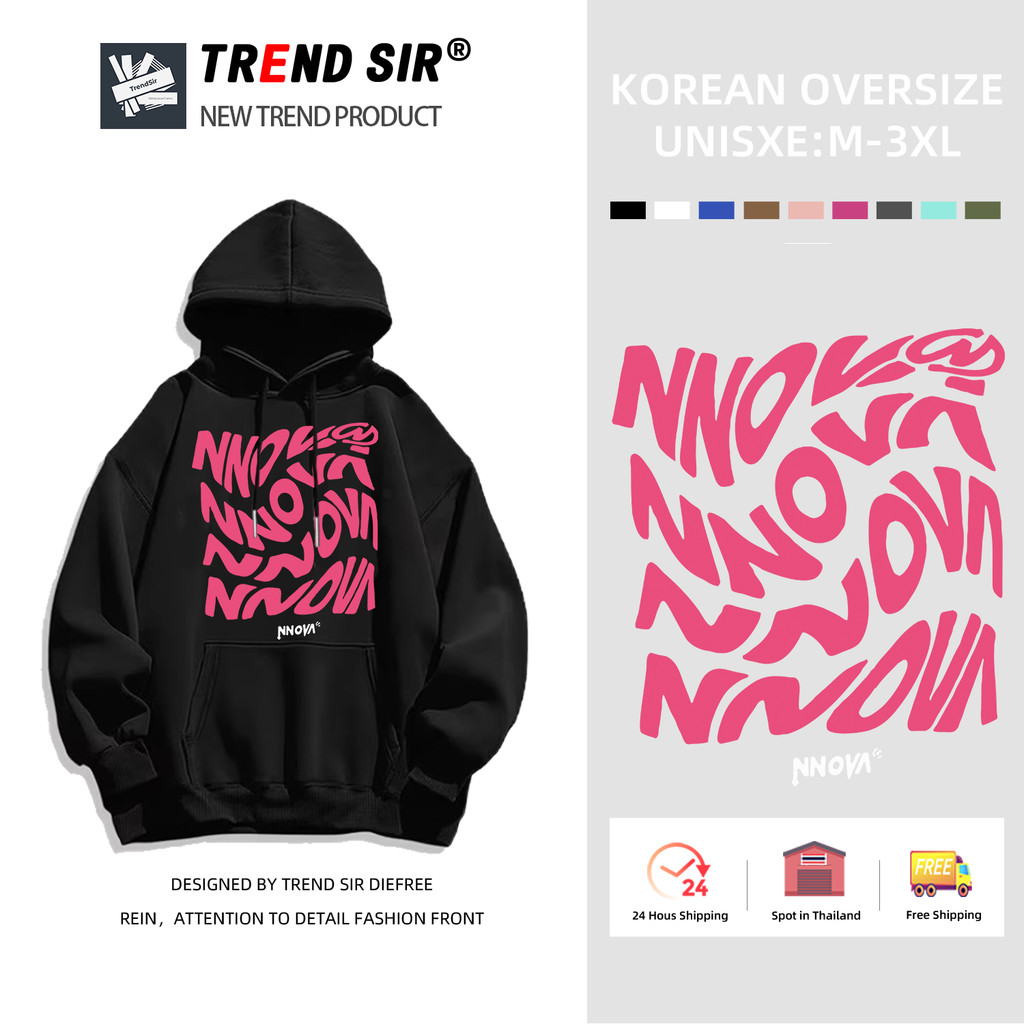TrendSir มาใหม่ ลายเยอะ เสื้อกันหนาวมีฮู้ด NNOVN เนื้อผ้าดี 2สี M-3XL