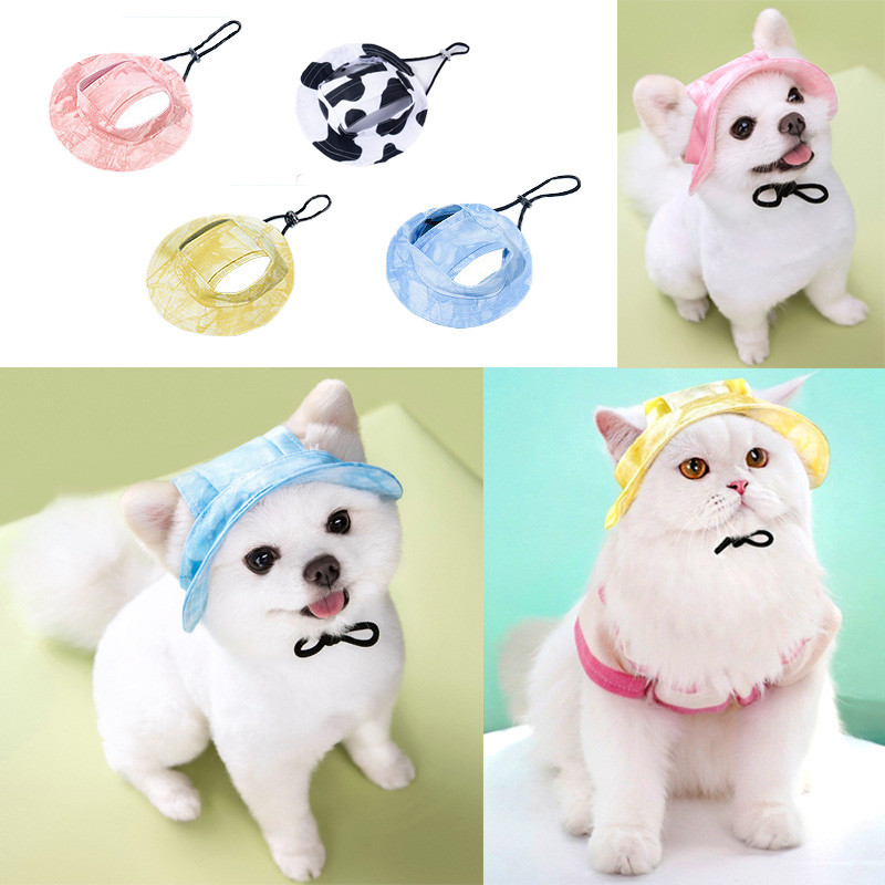 🐶พร้อมจัดส่ง🐱หมวกสัตว์เลี้ยง หมวกผ้าแคนวาส หมวกเบสบอล ป้องกันแดด ปรับได้ ย้อมสี พร้อมรูหู สําหรับสัตว์เลี้ยง สุนัข แมว