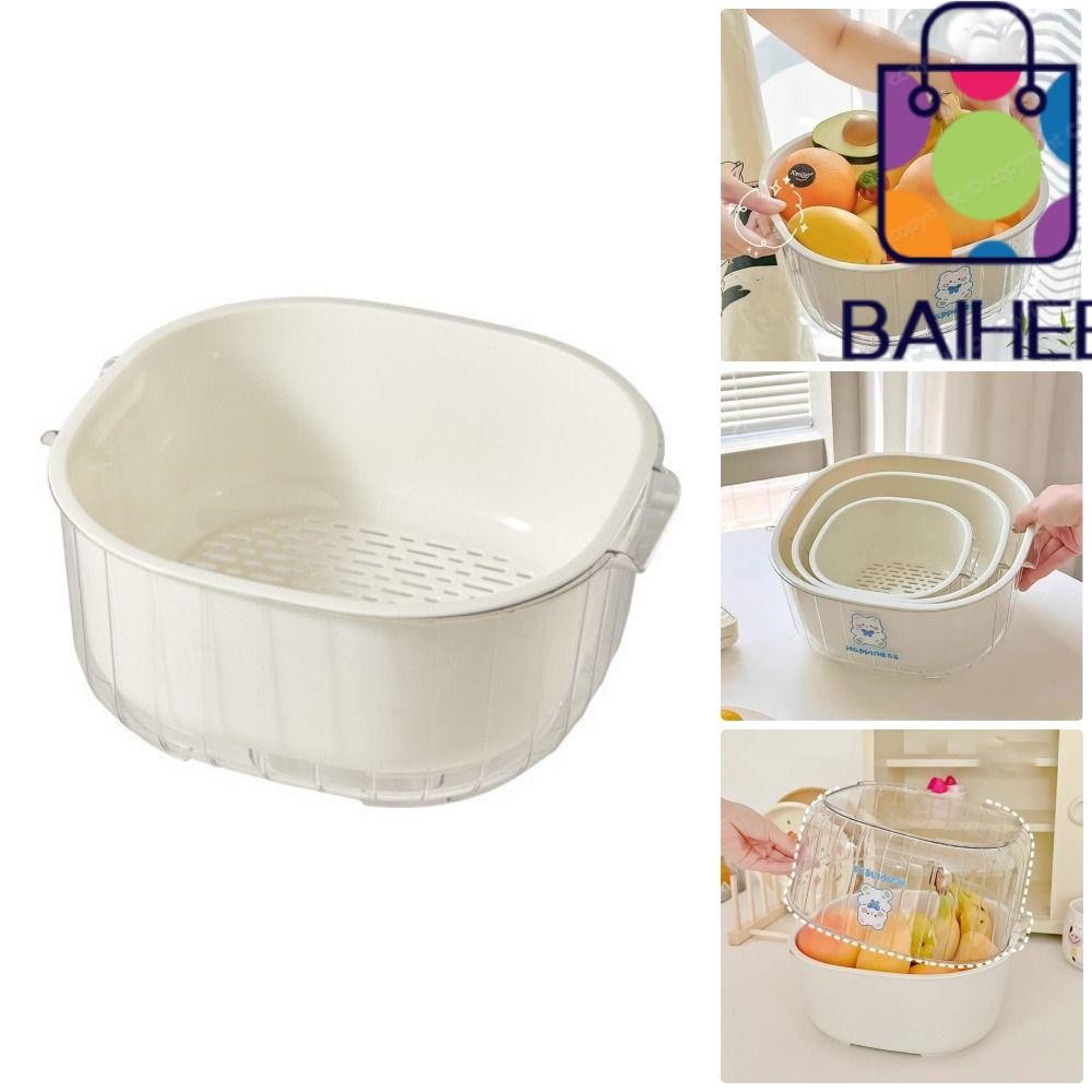Baihee 1 ชิ้นตะกร้าล้างผัก, ห้องครัว 2 In 1 ตะกร้าระบายน้ํา, ครัวเรือนขนาดใหญ่ความจุ Double-Layer ตะกร้าเก็บผลไม้