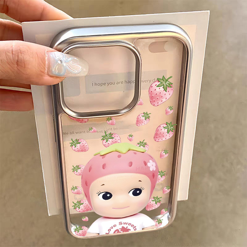 sonny angel นางฟ้า case สําหรับ iPhone 15 Pro Max 16 11 14 XR 13 12 Pro Max 8 7 6 6s Plus X Xs Max Se 2020 13 12 11 สีดําหรูหราครีมพัฟเคสโทรศัพท์