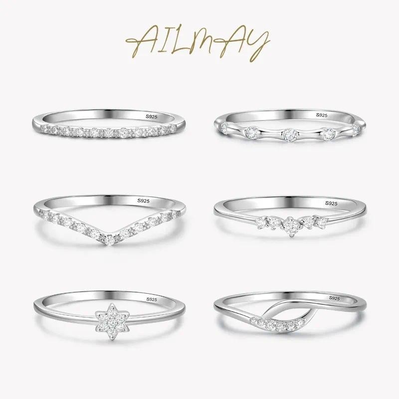 Ailmay 925 เงินสเตอร์ลิง Minimalist แฟชั่น Stackable CZ แหวนผู้หญิง Minimalist Fine เครื่องประดับ 2021 สไตล์ใหม่