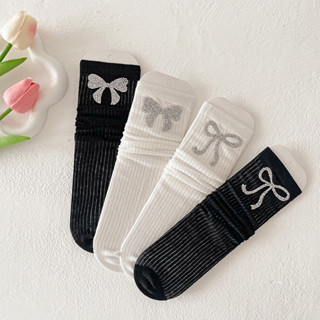 สาวถุงเท้าฤดูร้อนเด็กกระพริบเพชรโบว์กลางหลอดถุงเท้าหวานเจ้าห…