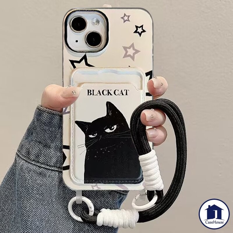เคสนิ่มเชือกคล้องใส่บัตรลายลูกแมวเท่เข้ากันได้กับ IPhone 17 air 7 8 Plus 13 12 11 14 15 Pro Max XR 12 13 15 Pro X XS SE
