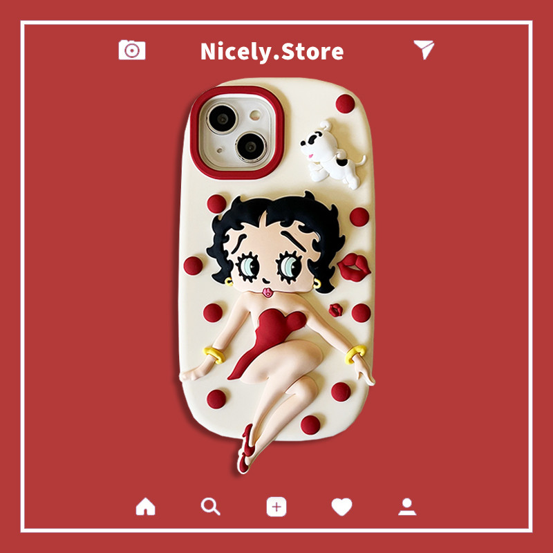แฟชั่น 3D Betty Boop สาวซิลิโคนอ่อนนุ่มเคสโทรศัพท์เข้ากันได้สําหรับ iPhone 16 15 14 13 Pro Max 16Promax ทนต่อการตกฝาหลังปลอก