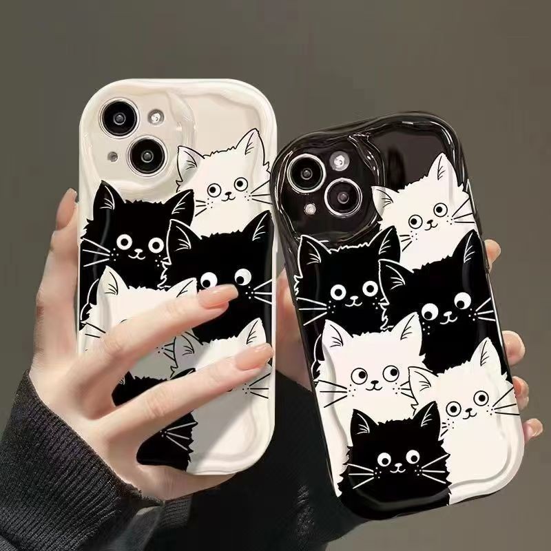 LY| เคส สำหรับ Vivo S1 Pro Y03 Y18 Y28 Y38 Y55 Y58 Y72 Y77 Y100 V7 Plus V9 V15 V20 V21E V23 V23E V25 V25E V27 V27E V29 Lite V29E V30 V40 Pro V30E เคสโทรศัพท์นิ่มคู่แมวขาวดำ Hello Kitty
