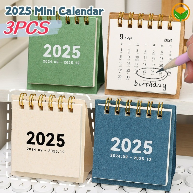 1/3หนังสือ มินิแบบพกพาแผนรายวันปฏิทินกระดาษอุปกรณ์สํานักงานโรงเรียน-2025 กําหนดเวลาปีใหม่ขาตั้งเดสก์ท็อปปฏิทิน