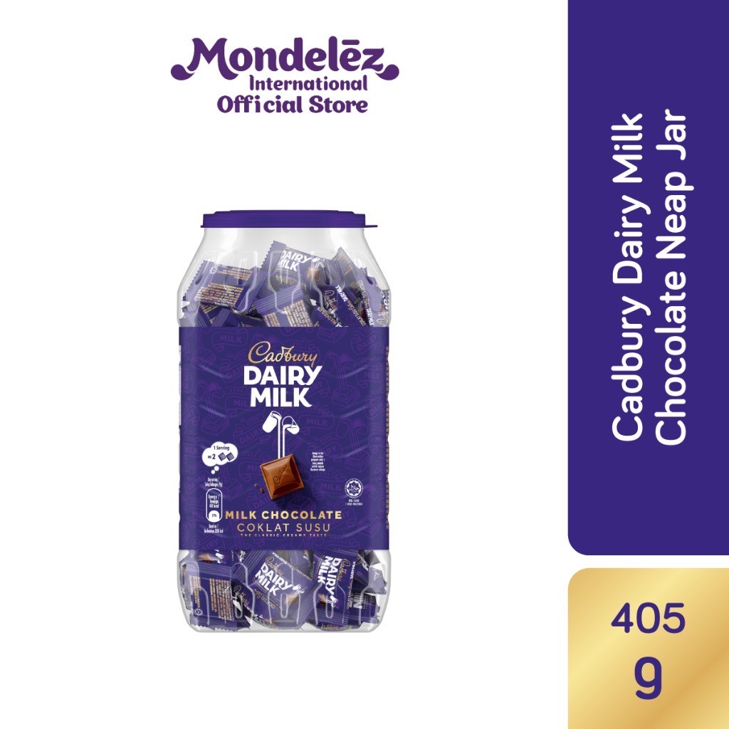 Cadbury Dairy Milk แคดเบอรี่ ไดรี่ มิลค์ น้ำหนัก 405 กรัม มีจำนวน 90 ชิ้น EXP.03/06/2025