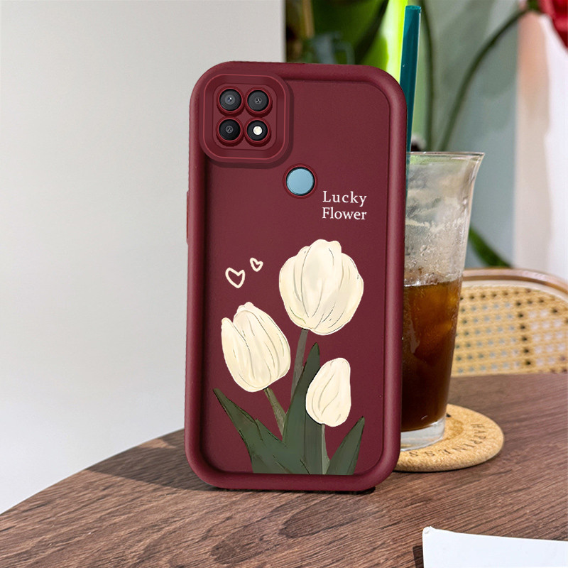 สวยสามtulipสําหรับrealme 10 7i C17 C21 C33 C55 N55 C1 C11 C12 C25 C15 C2 C30 C30S C35 C53 11X 5 PRO 5S C3 6iฤดูใบไม้ร่วงแฟชั่นกรณีดอกไม้โชคดี