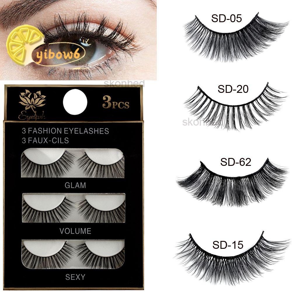 Yibow SKONHED 3 คู่ขนตาปลอมหนา Cross Messy Voluminous Lashes Silk Fiber