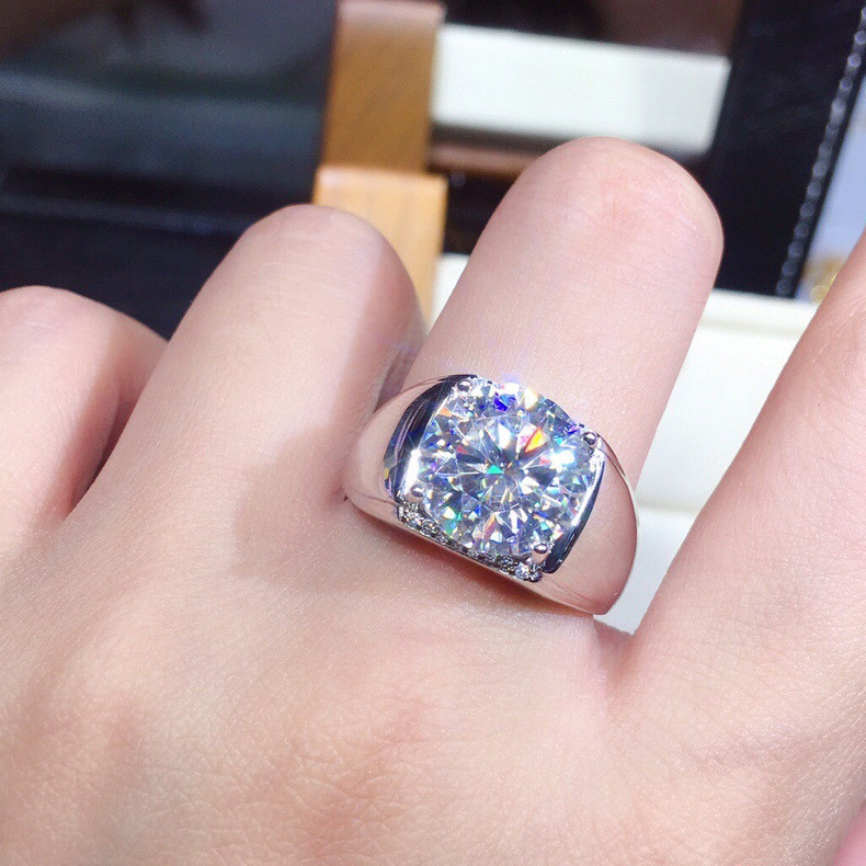 5 กะรัต Hearts Arrows ชุบ PT950 Moissanite เปิดแหวนผู้ชายผู้หญิง