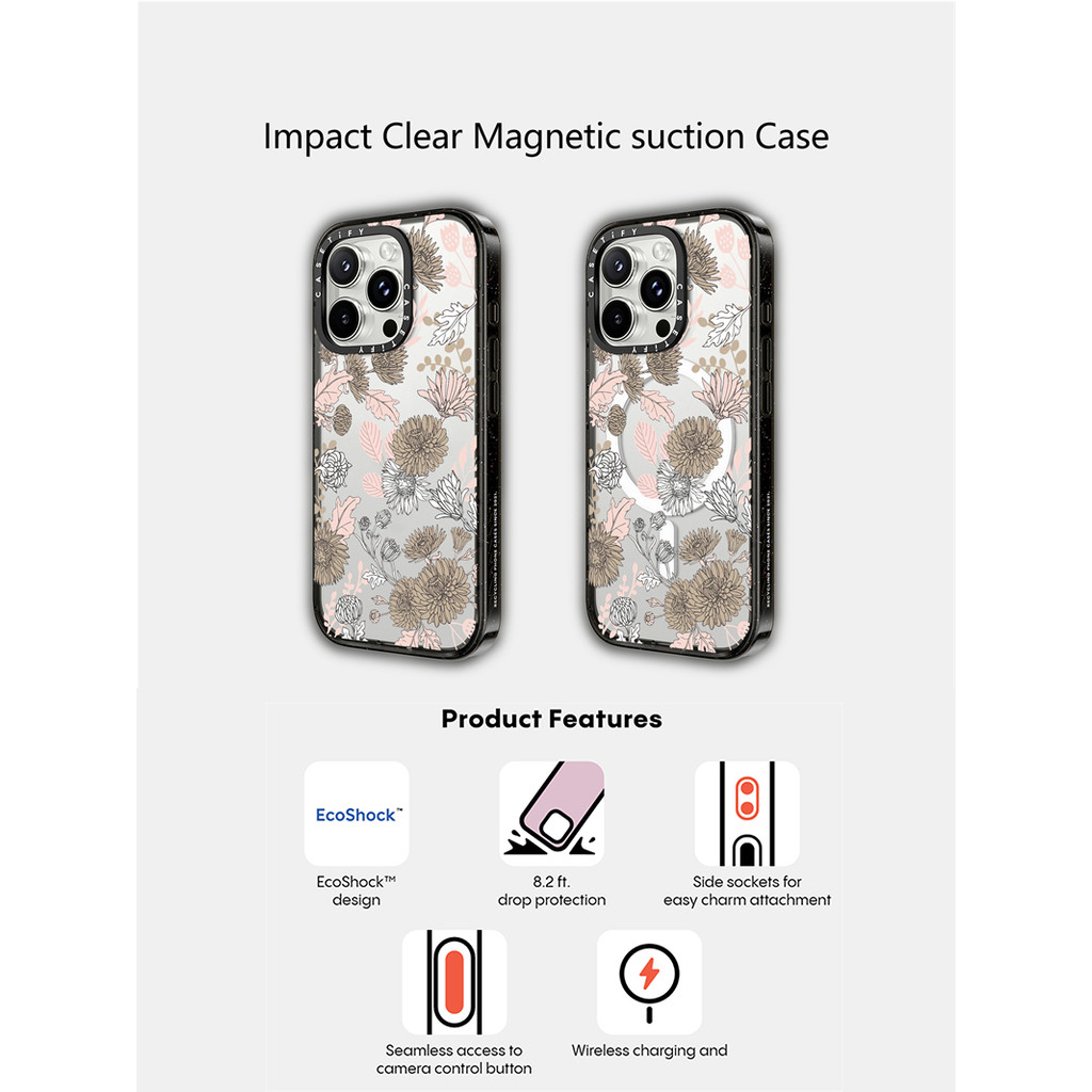Casetify X Elegant Case แม่เหล็กดูด Hard อะคริลิคด้านหลังสําหรับ Apple IPhone 12 13 14 15 16 Pro Max Plus พร้อมกล่อง