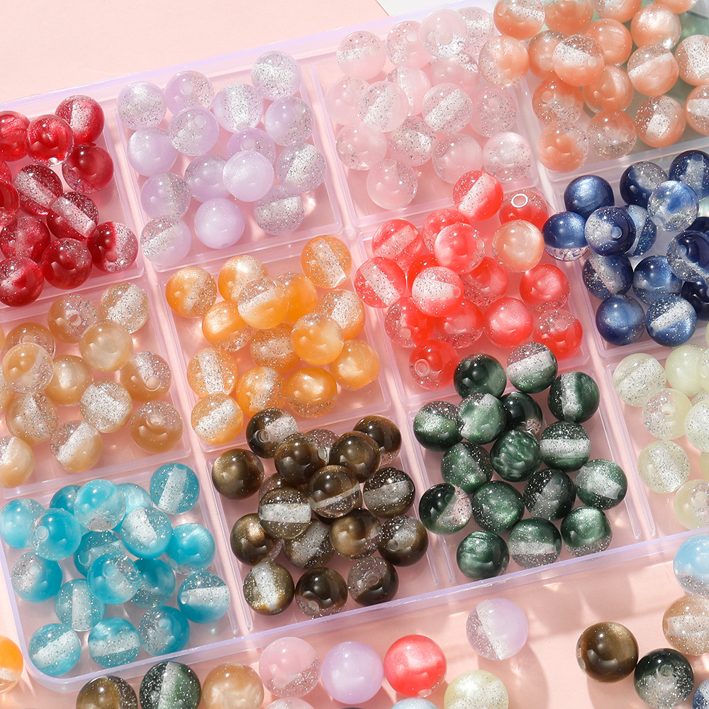 St.kunkka10pcs 8/10/12 มม. เรซิ่นวิจิตรประกายดาวทรงกลมลูกปัดเรซิ่นเลียนแบบแมวตาลูกปัด สร้อยข้อมือ DIY