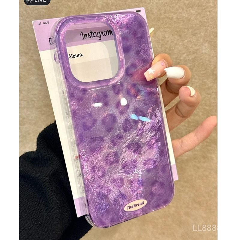 เคสโทรศัพท์มือถือสำหรับ iPhone Ice Cracked Purple Leopard 16Promax/15/14รุ่นใหม่12/13/11pro HOT GIRL xsmax/XR หรูหราเบาๆ7/8PLUS เคสป้องกันแบบเต็มรูใหญ่กันกระแทก vizs