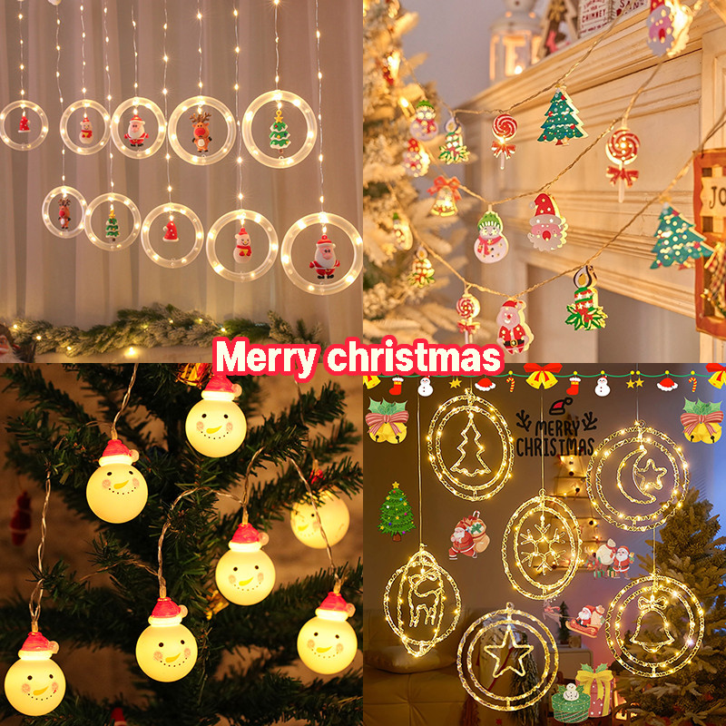 พร้อมส่ง ไฟสายซานต้า ตกแต่งวันหยุด LED ไฟม่าน โคมไฟลวดทองแดง