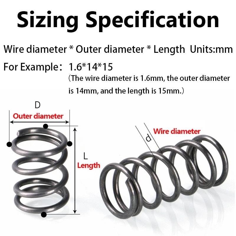 [FGHT17-y] สปริงกด-สปริงดัน สปริงอัด สปริงดันทั่วไป เหล็กสปริง 65Mn/Compression Spring d1.5mm * OD15-22mm * L10-100mm