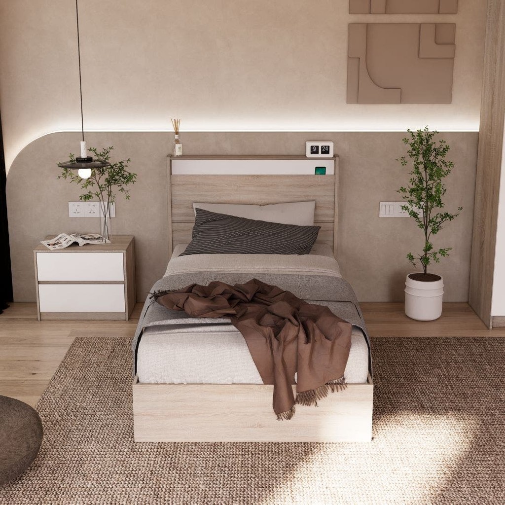 Looms เตียงนอนขนาด 3.5 ฟุต รุ่น KYOTO สีโซลิดโอ๊ค (115x214x105 ซม.)  แบรนด์ LOOMS