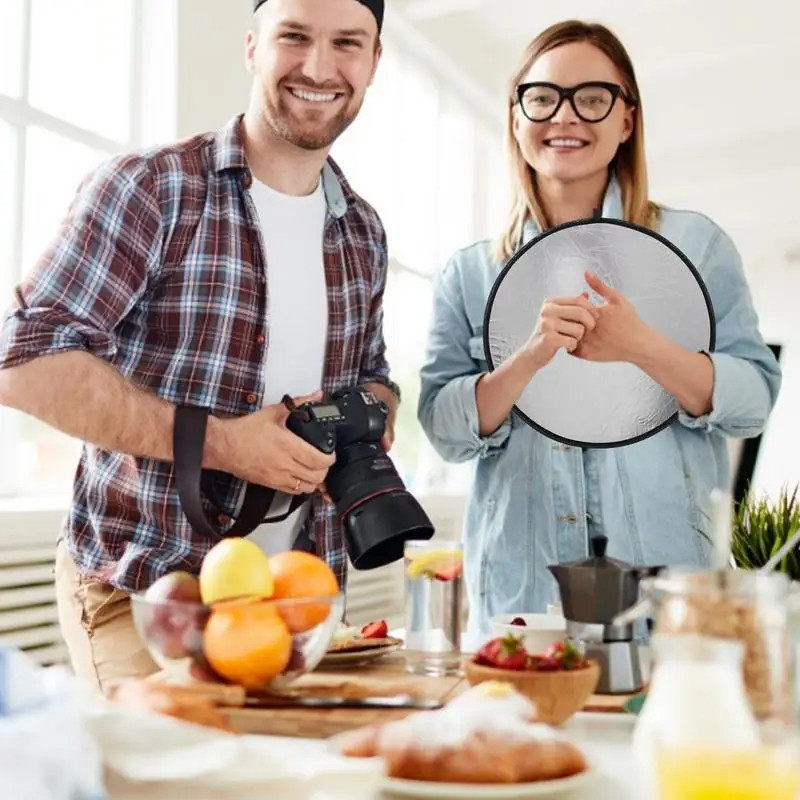 30cm/60cm/80cm/110cm Photography Sliver & White 2 in 1 Reflector Photo Studio Light Diffuser Multi-Disc with Bag - รูปที่ 3